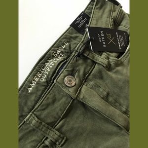 green sateen X4 jeggings